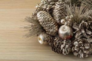 Christmas decor on wooden background photo