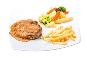 Beef steak on white photo