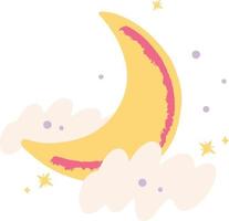 fantasía linda media luna con nubes unicornio ilustración vector