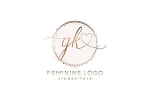 Initial GK handwriting logo with circle template vector logo of initial wedding, fashion, floral and botanical with creative template.