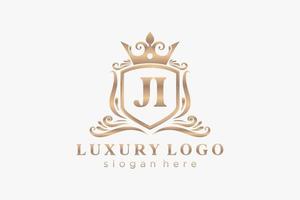 Initial JI Letter Royal Luxury Logo template in vector art for Restaurant, Royalty, Boutique, Cafe, Hotel, Heraldic, Jewelry, Fashion and other vector illustration.