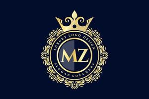 mz letra inicial oro caligráfico femenino floral dibujado a mano monograma heráldico antiguo estilo vintage lujo diseño de logotipo vector premium