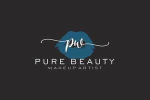 Initial PW Watercolor Lips Premade Logo Design, Logo for Makeup Artist Business Branding, Blush Beauty Boutique Logo Design, Calligraphy Logo with creative template. vector