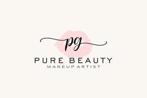 diseño de logotipo prefabricado inicial de labios de acuarela pg, logotipo para la marca comercial de maquilladores, diseño de logotipo de boutique de belleza rubor, logotipo de caligrafía con plantilla creativa. vector