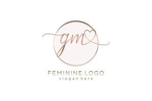 Initial GM handwriting logo with circle template vector logo of initial wedding, fashion, floral and botanical with creative template.
