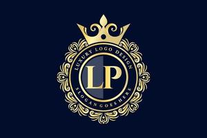 lp letra inicial oro caligráfico femenino floral dibujado a mano monograma heráldico antiguo estilo vintage diseño de logotipo de lujo vector premium