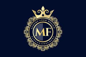 MF Initial Letter Gold calligraphic feminine floral hand drawn heraldic monogram antique vintage style luxury logo design Premium Vector