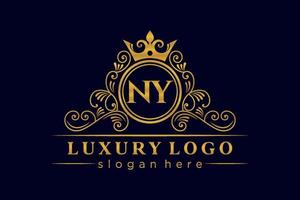 NY Initial Letter Gold calligraphic feminine floral hand drawn heraldic monogram antique vintage style luxury logo design Premium Vector