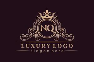 NQ Initial Letter Gold calligraphic feminine floral hand drawn heraldic monogram antique vintage style luxury logo design Premium Vector