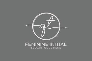 Initial QT handwriting logo with circle template vector logo of initial signature, wedding, fashion, floral and botanical with creative template.