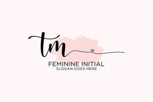 Initial TM beauty monogram and elegant logo design handwriting logo of initial signature, wedding, fashion, floral and botanical with creative template. vector