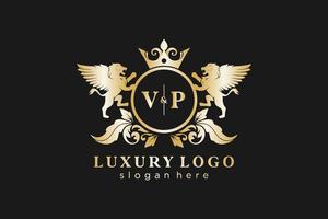 Initial VP Letter Lion Royal Luxury Logo template in vector art for Restaurant, Royalty, Boutique, Cafe, Hotel, Heraldic, Jewelry, Fashion and other vector illustration.