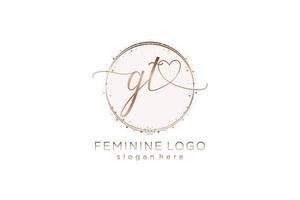 logotipo inicial de escritura a mano gt con plantilla de círculo logotipo vectorial de boda inicial, moda, floral y botánica con plantilla creativa. vector