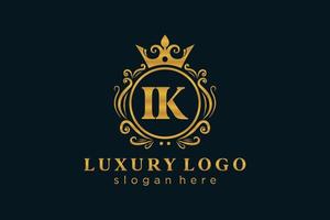 Initial IK Letter Royal Luxury Logo template in vector art for Restaurant, Royalty, Boutique, Cafe, Hotel, Heraldic, Jewelry, Fashion and other vector illustration.