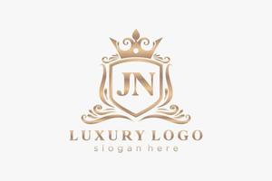 Initial JN Letter Royal Luxury Logo template in vector art for Restaurant, Royalty, Boutique, Cafe, Hotel, Heraldic, Jewelry, Fashion and other vector illustration.