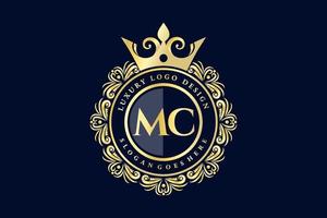 MC Initial Letter Gold calligraphic feminine floral hand drawn heraldic monogram antique vintage style luxury logo design Premium Vector