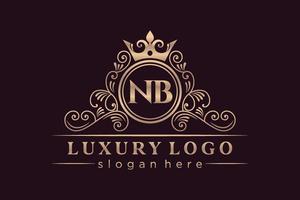 NB Initial Letter Gold calligraphic feminine floral hand drawn heraldic monogram antique vintage style luxury logo design Premium Vector