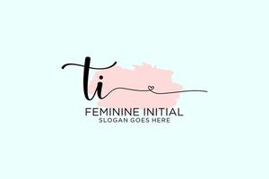 Initial TI beauty monogram and elegant logo design handwriting logo of initial signature, wedding, fashion, floral and botanical with creative template. vector