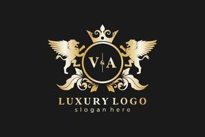 Initial VA Letter Lion Royal Luxury Logo template in vector art for Restaurant, Royalty, Boutique, Cafe, Hotel, Heraldic, Jewelry, Fashion and other vector illustration.