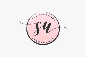 Initial SU handwriting logo with circle template vector signature, wedding, fashion, floral and botanical with creative template.