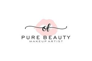 inicial de diseño de logotipo prefabricado de labios de acuarela, logotipo para la marca comercial de maquilladores, diseño de logotipo de boutique de belleza ruborizada, logotipo de caligrafía con plantilla creativa. vector