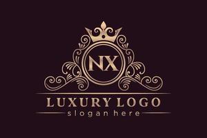 NX Initial Letter Gold calligraphic feminine floral hand drawn heraldic monogram antique vintage style luxury logo design Premium Vector