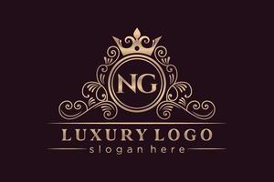 NG Initial Letter Gold calligraphic feminine floral hand drawn heraldic monogram antique vintage style luxury logo design Premium Vector