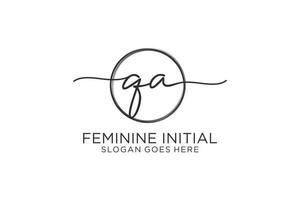 Initial QA handwriting logo with circle template vector logo of initial signature, wedding, fashion, floral and botanical with creative template.