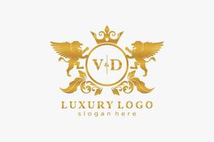Initial VD Letter Lion Royal Luxury Logo template in vector art for Restaurant, Royalty, Boutique, Cafe, Hotel, Heraldic, Jewelry, Fashion and other vector illustration.