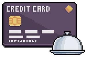 Pixel art food credit card vector icon for 8bit game on white background