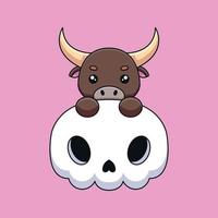 lindo cráneo toro halloween dibujos animados mascota garabato arte dibujado a mano concepto vector kawaii icono ilustración