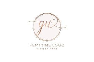 Initial GU handwriting logo with circle template vector logo of initial wedding, fashion, floral and botanical with creative template.