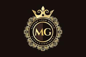 mg letra inicial oro caligráfico femenino floral dibujado a mano monograma heráldico antiguo estilo vintage diseño de logotipo de lujo vector premium