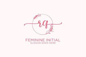 Initial RQ beauty monogram and elegant logo design handwriting logo of initial signature, wedding, fashion, floral and botanical with creative template. vector