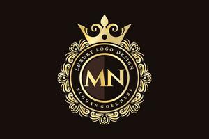 MN Initial Letter Gold calligraphic feminine floral hand drawn heraldic monogram antique vintage style luxury logo design Premium Vector