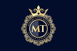 MT Initial Letter Gold calligraphic feminine floral hand drawn heraldic monogram antique vintage style luxury logo design Premium Vector