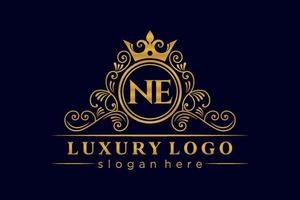 NE Initial Letter Gold calligraphic feminine floral hand drawn heraldic monogram antique vintage style luxury logo design Premium Vector