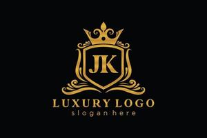 Initial JK Letter Royal Luxury Logo template in vector art for Restaurant, Royalty, Boutique, Cafe, Hotel, Heraldic, Jewelry, Fashion and other vector illustration.