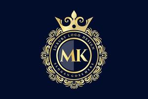 MK Initial Letter Gold calligraphic feminine floral hand drawn heraldic monogram antique vintage style luxury logo design Premium Vector