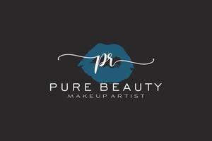 Initial PR Watercolor Lips Premade Logo Design, Logo for Makeup Artist Business Branding, Blush Beauty Boutique Logo Design, Calligraphy Logo with creative template. vector