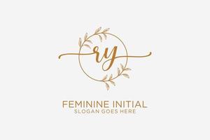 Initial RY beauty monogram and elegant logo design handwriting logo of initial signature, wedding, fashion, floral and botanical with creative template. vector
