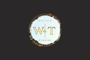 Initial WT beauty monogram and elegant logo design handwriting logo of initial signature, wedding, fashion, floral and botanical with creative template. vector