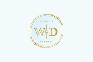 Initial WD beauty monogram and elegant logo design handwriting logo of initial signature, wedding, fashion, floral and botanical with creative template. vector