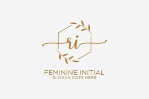 Initial RI beauty monogram and elegant logo design handwriting logo of initial signature, wedding, fashion, floral and botanical with creative template. vector