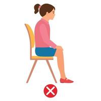 Correct sitting position. Medical infographics with a child's spine sitting correctly on a chair. Vector illustration isolated