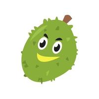 lindo personaje de fruta durian. Aislado en un fondo blanco. adecuado para mascota, libro infantil, icono, diseño de camisetas, etc. fruta, comida, vegetariano, concepto de salud. ilustración de diseño de vector plano