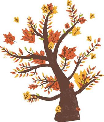 Cheerful Autumn Tree Hand Drawn Autumn Illustration