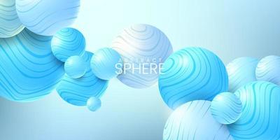 Abstract background with 3d marbled spheres. Modern illustration of balls textured with wavy striped pattern vector