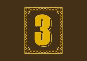 Number 3 in retro rectangle frame vector