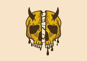 Vintage scary split skull illustration design vector